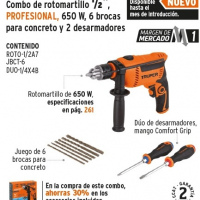 Rotomartillo 1/2" 650 W, 6 brocas y 2 desarmadores, Truper